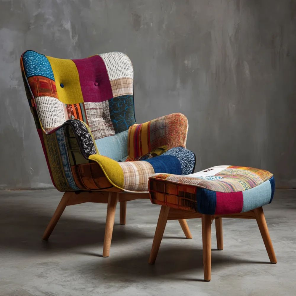 Poltrona Relax 80x85x100 cm Patchwork Multicolore - Tessuto in Misto Cotone - Design Accogliente