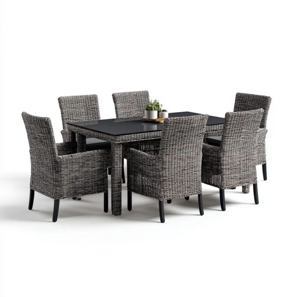Garten-Essgruppe Rattan-Kunststoff 150x90x75 cm - Grau - Modernes Design