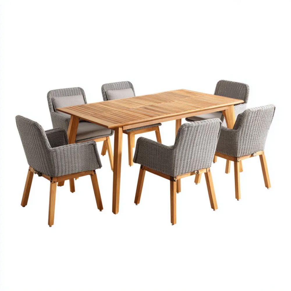Garten-Essgruppe Teakholz 6-Sitzer - 150x90x75 cm - Grau/Teak - Moderner Stil