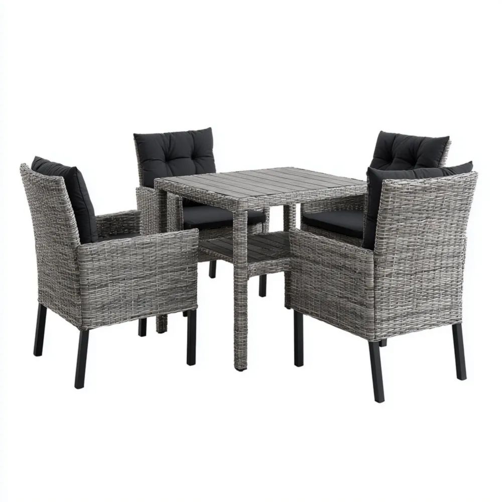 Garten-Essgruppe Polyrattan 4 Personen 100x100x75 cm - Grau