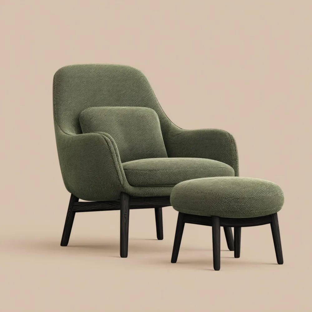 Relaxstuhl Set 85x80x90 cm Stoffpolsterung Olivgrün - Modernes Design