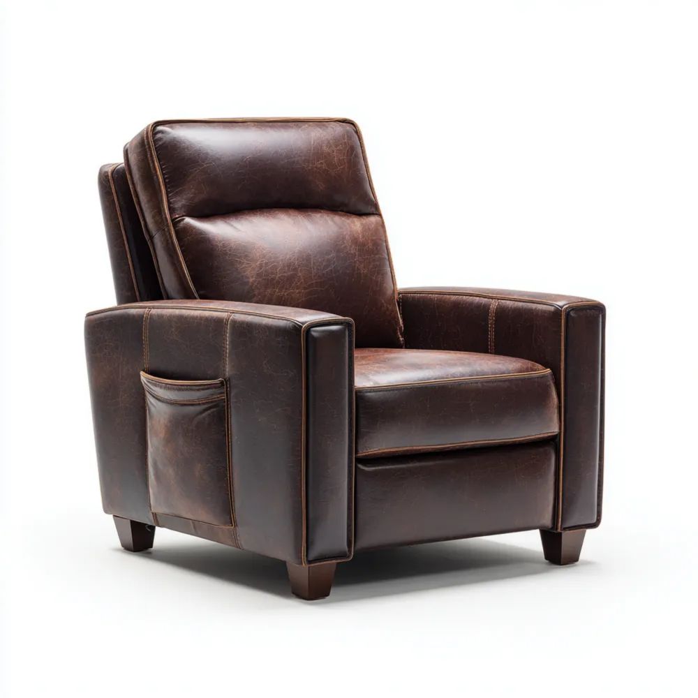 Liegesessel Leder Braun – Verstellbarer Sessel mit Taschen – 90x85x100 cm