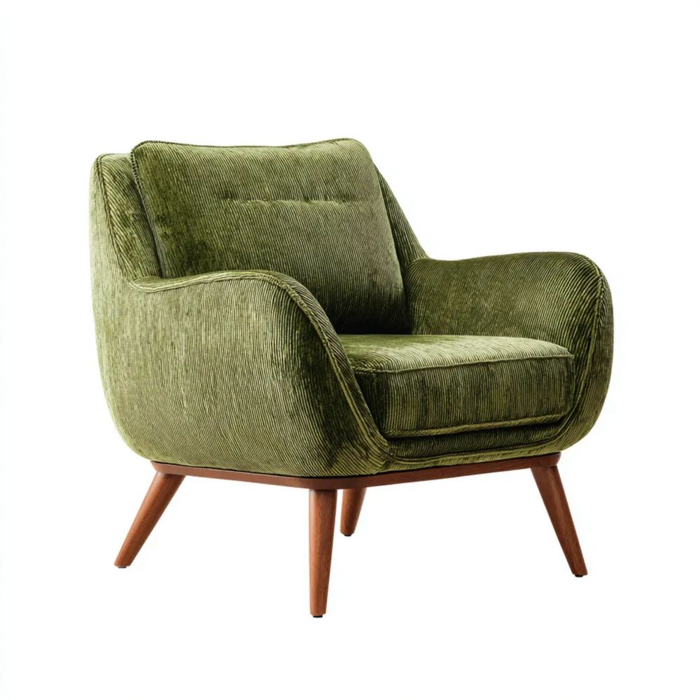 Sessel Cordstoff 85x90x80 cm - Olivgrün - Retro Design