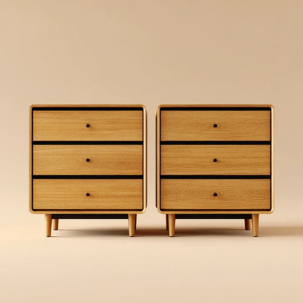 Kommode 60x40x75 cm - Eiche/Schwarz - Skandinavisches Design