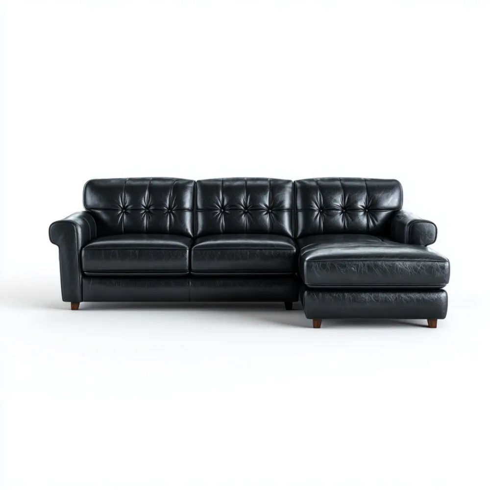 Ecksofa Leder 220x150x85 cm - Schwarz - Klassisches Design