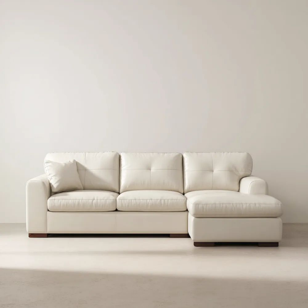 Wohnlandschaft Leder 250x150x85 cm – Cremeweiß – Modernes Design