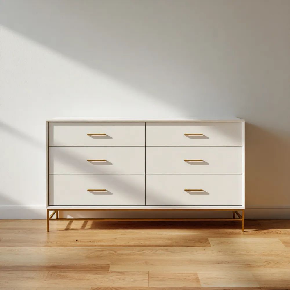 Kommode Holz 120x45x80 cm - Weiß mit Gold - Modernes Design