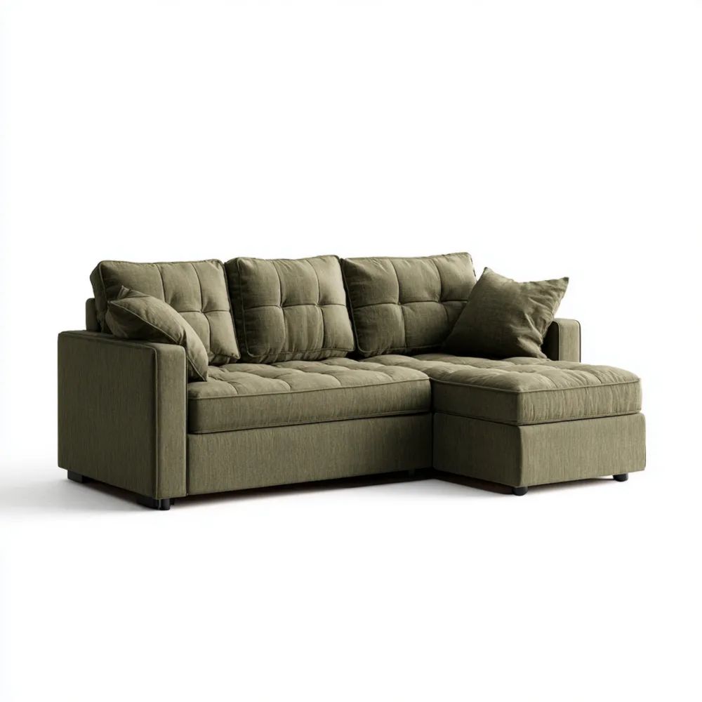 Ecksofa Stoff 250x150x90 cm – Olivgrün – Modernes Design