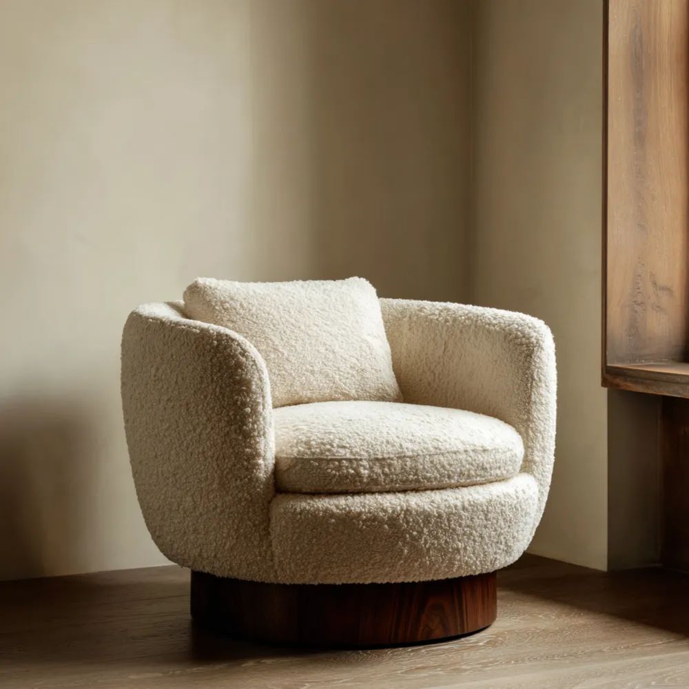 Sessel Plüschpolsterung 85x85x70 cm – Cremeweiß – Skandinavisches Design