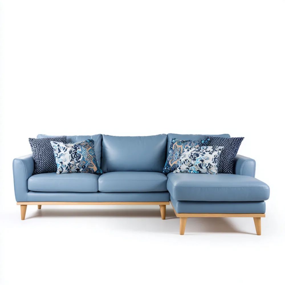 Ecksofa Kunstleder 250x150x80 cm – Blau – Skandinavisches Design