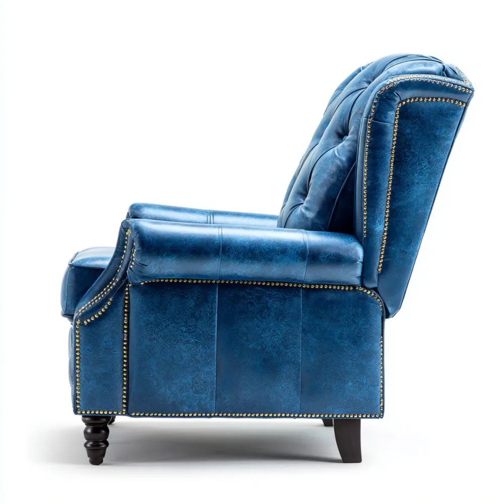 Liegesessel Leder Blau Vintage Design 90x80x100 cm