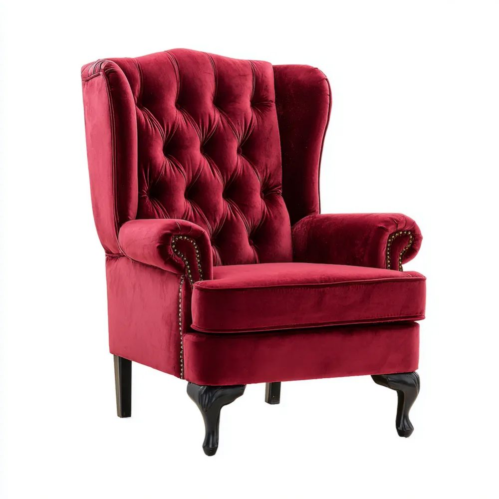 Ohrensessel Samt 80x90x100 cm - Rot - Klassisches Design
