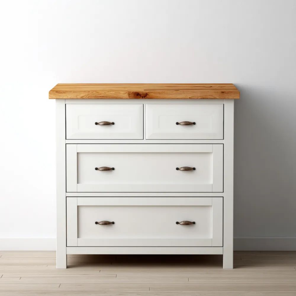 Kommode Massivholz 80x40x85 cm - Weiß/Natur - Skandinavisches Design