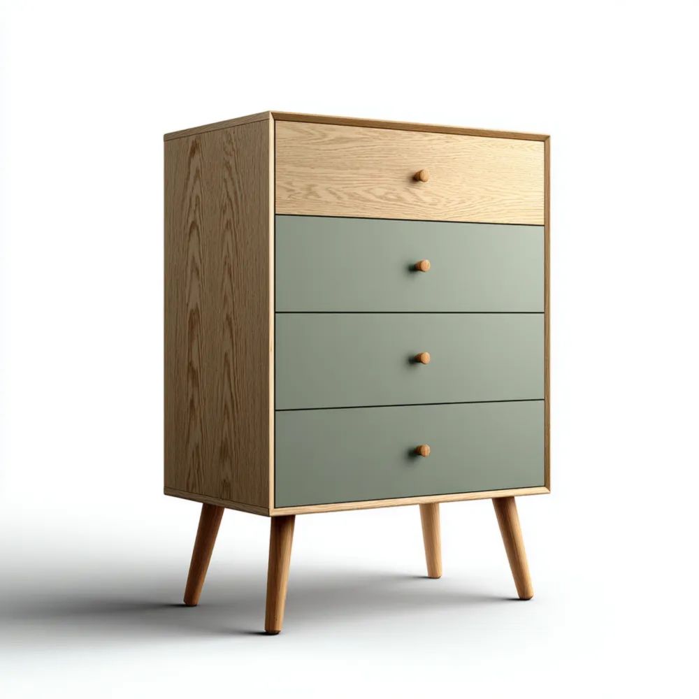 Skandinavische Kommode 80x40x110 cm - Eiche/MDF - Natur/Grün