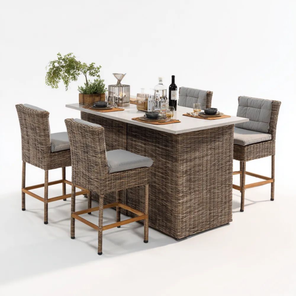 Garten-Barset Polyrattan 5-teilig 120x70x110 cm – Grau – Modernes Design