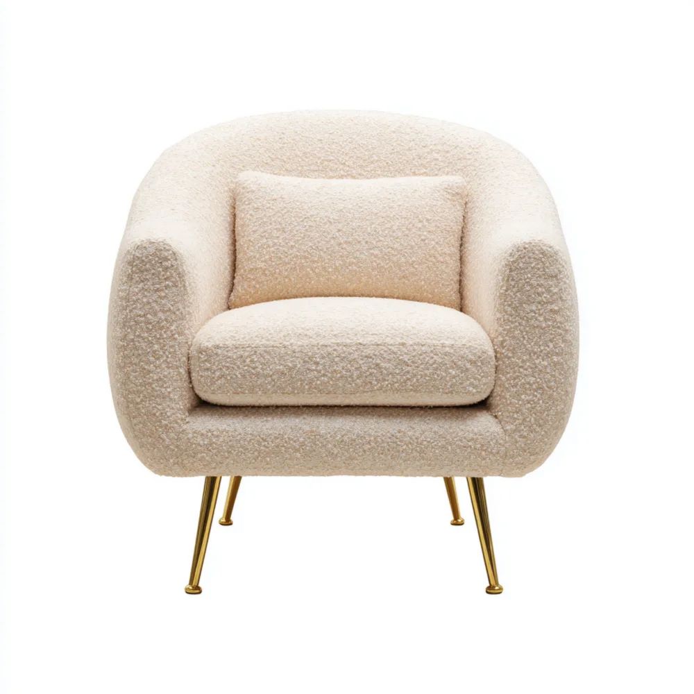 Sessel 85x75x78 cm Bouclé-Stoff Cremeweiß - Moderner Stil