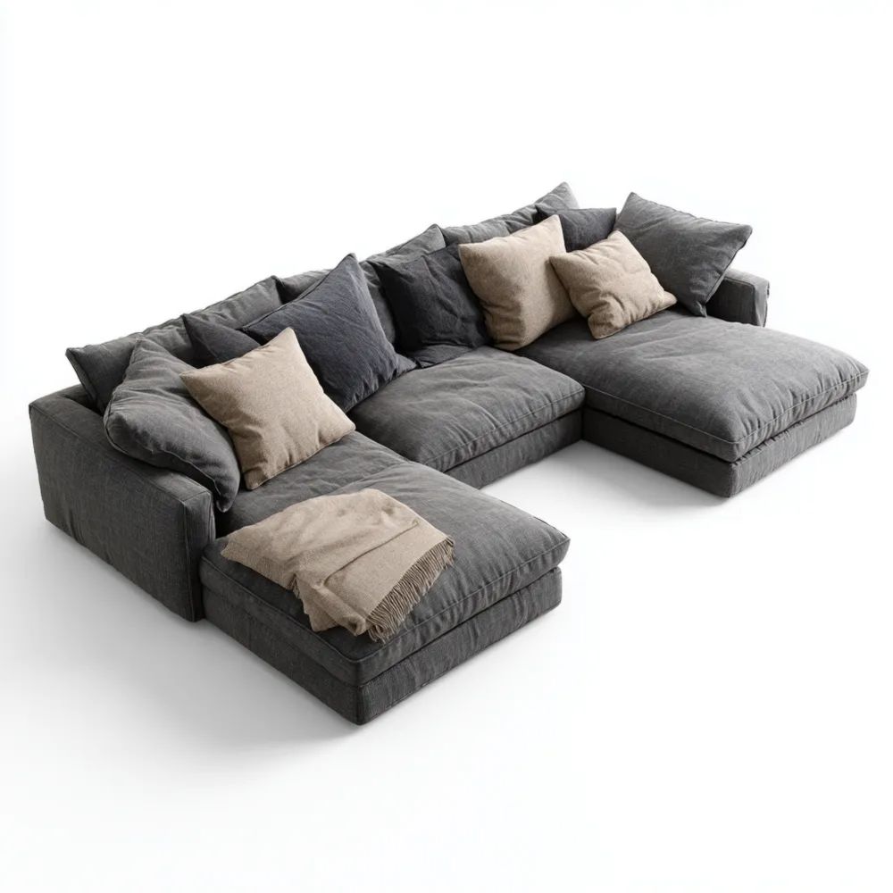 Moderner Dunkelgrauer Ecksofa Stoff 300x200x90 cm