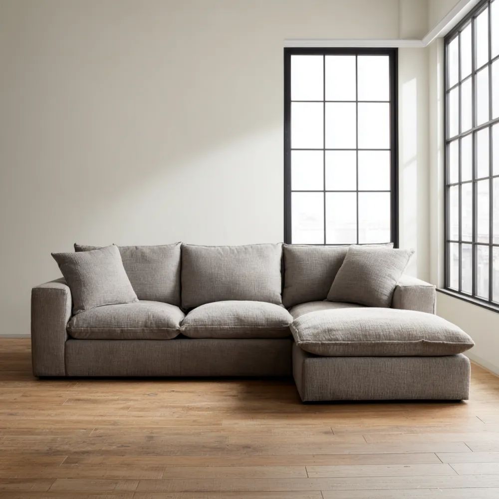 Ecksofa Stoffpolster 250x150x85 cm – Hellgrau – Modernes Design