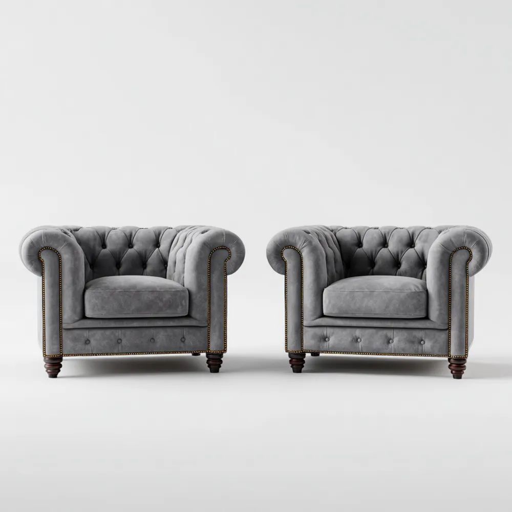 Sessel Set Samtgepolstert 95x85x75 cm - Graues Klassisches Design