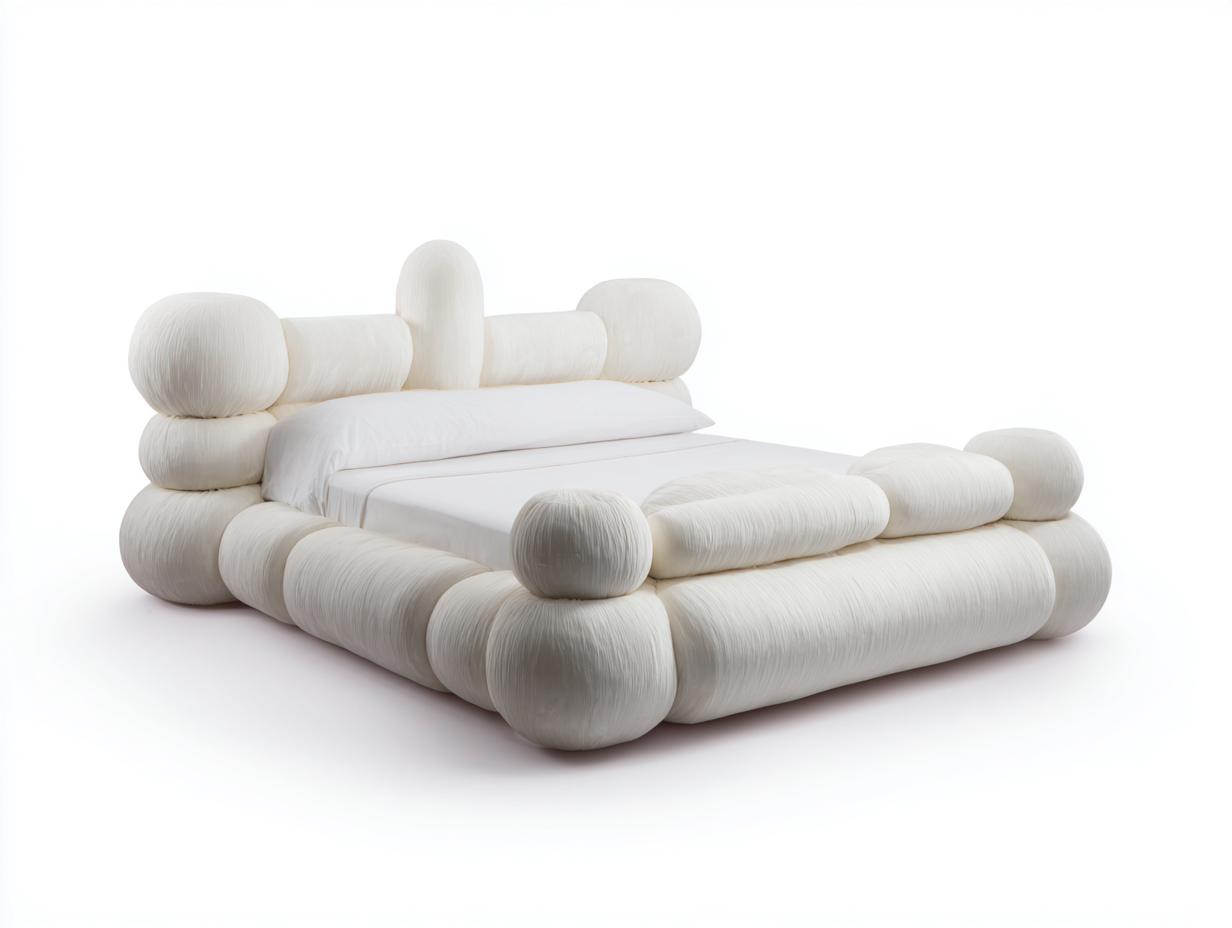 Lit double rembourré 210x180x95 cm - Revêtement textile blanc - Design contemporain-Cottalab