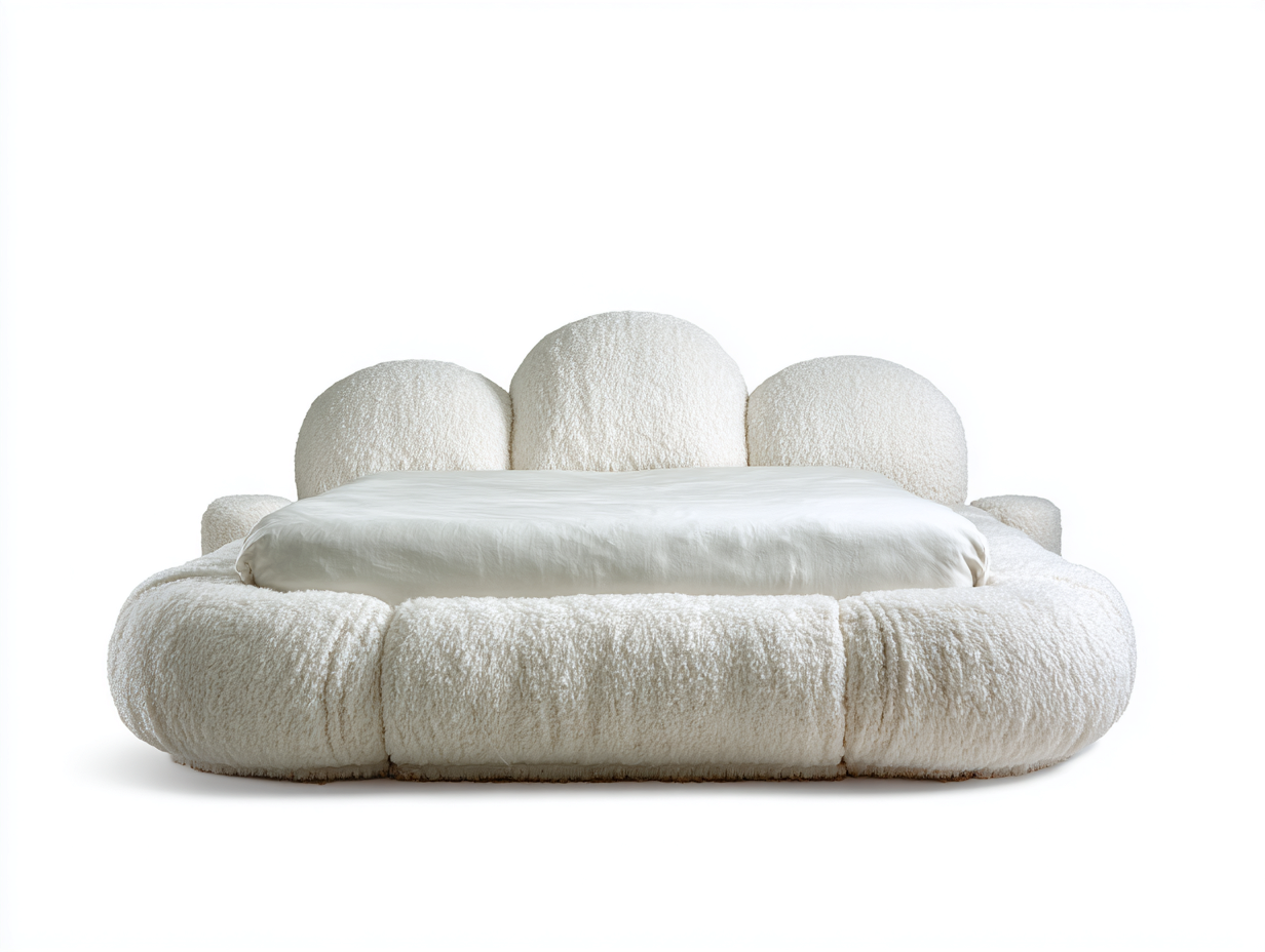 Lit double en tissu bouclé 220x200x95 cm - blanc - design contemporain-Cottalab
