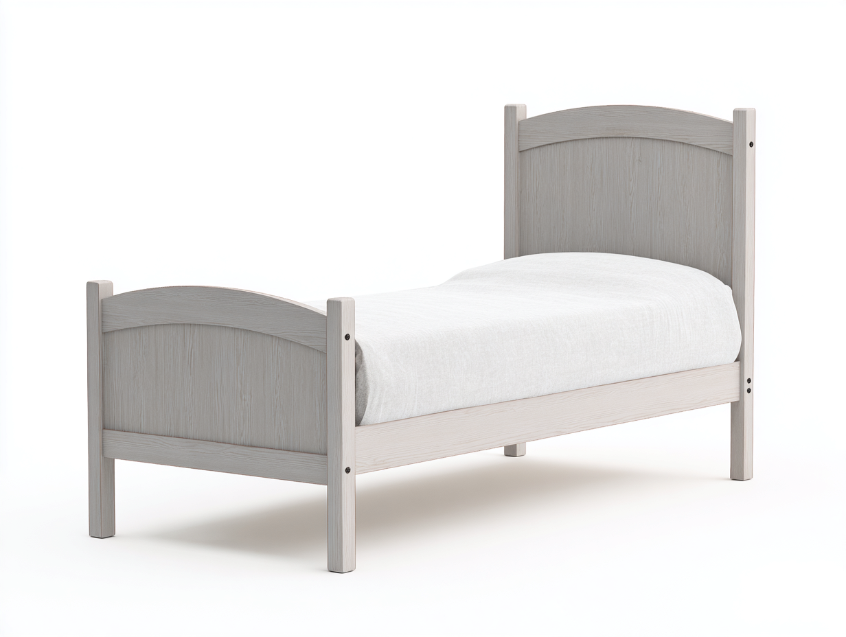 Lit simple en bois 200x95x90 cm - Finition blanc patiné - Style classique-Cottalab