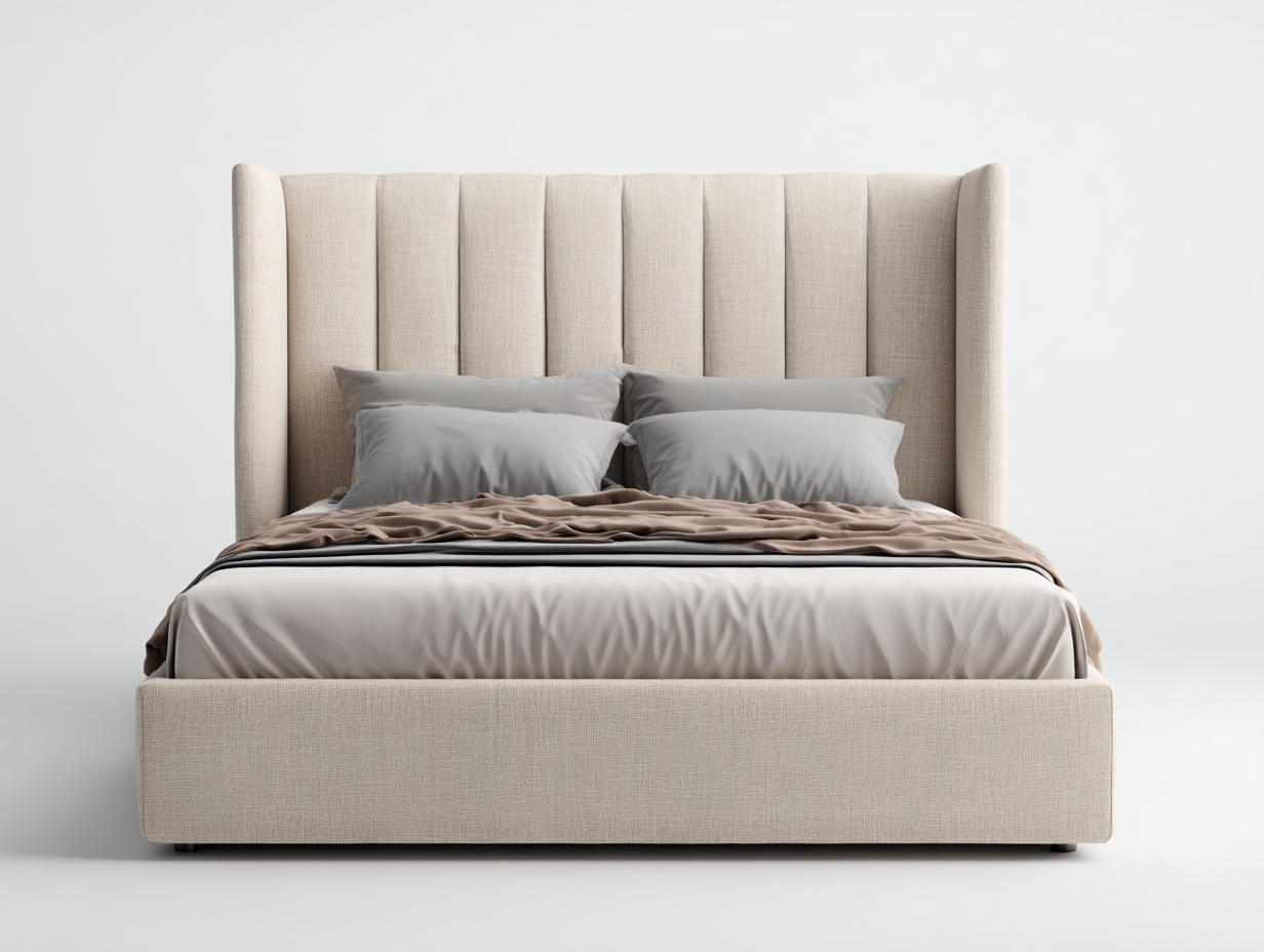 Lit double en tissu 215x175x120 cm - beige - design contemporain-Cottalab