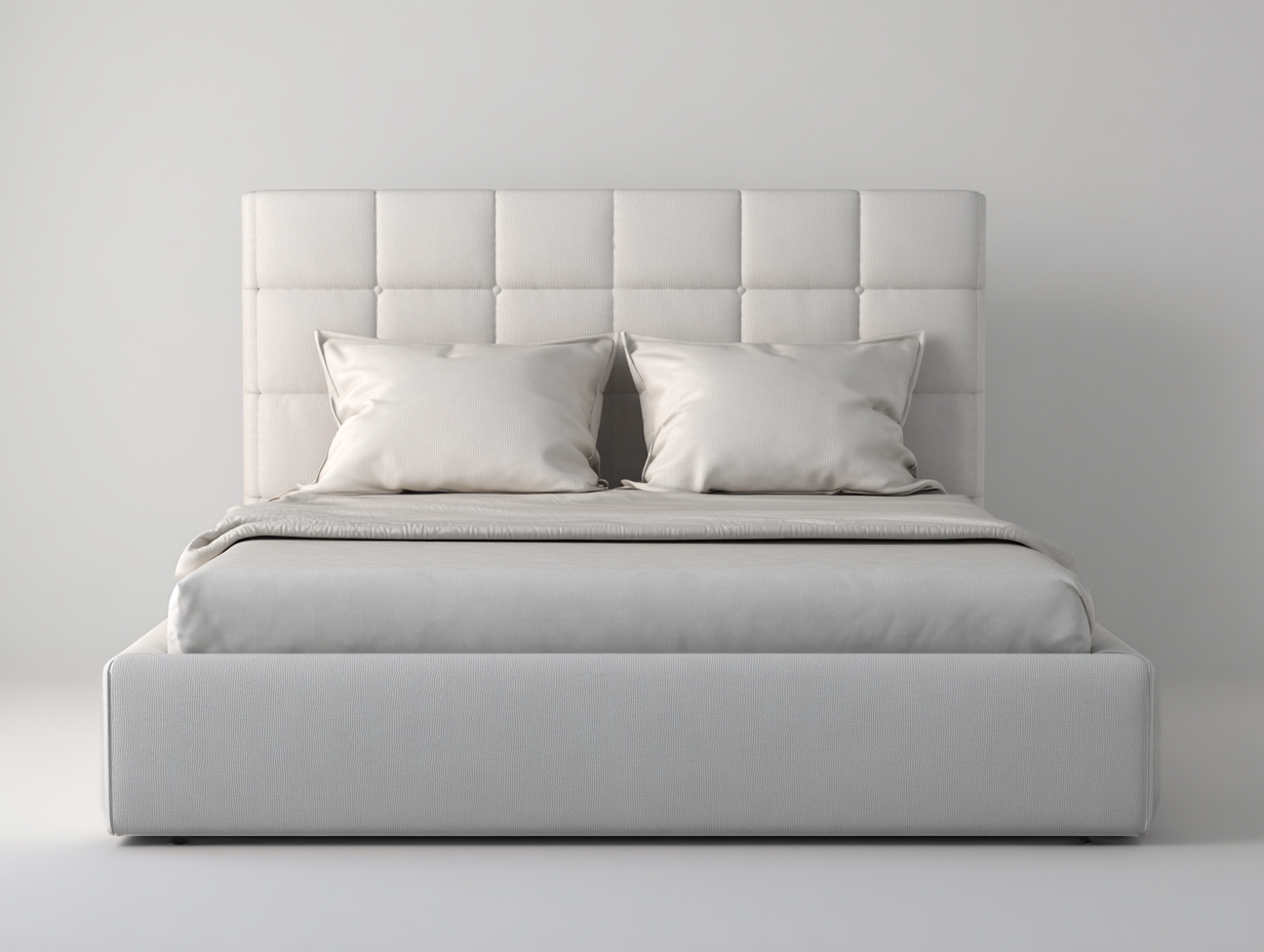 Lit double rembourré en tissu blanc 208x165x110 cm - design moderne pour chambre-Cottalab