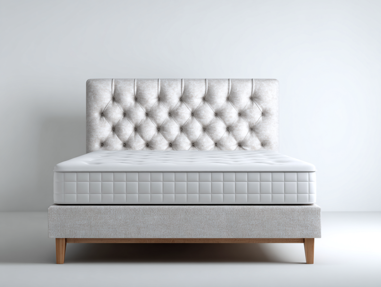 Lit double tissu 200x160x100 cm beige clair style capitonné-Cottalab