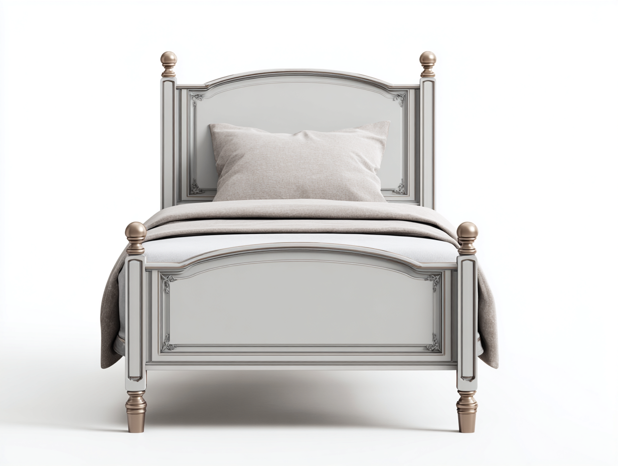 Lit simple en bois 205x95x110 cm - gris clair - style classique-Cottalab