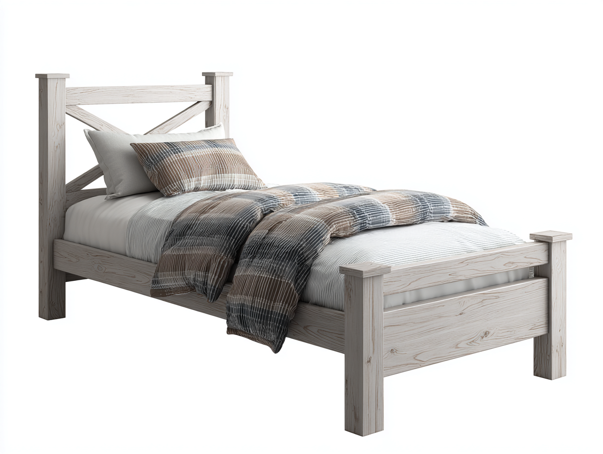 Lit simple en bois clair 205x98x110 cm - style naturel pour chambre-Cottalab