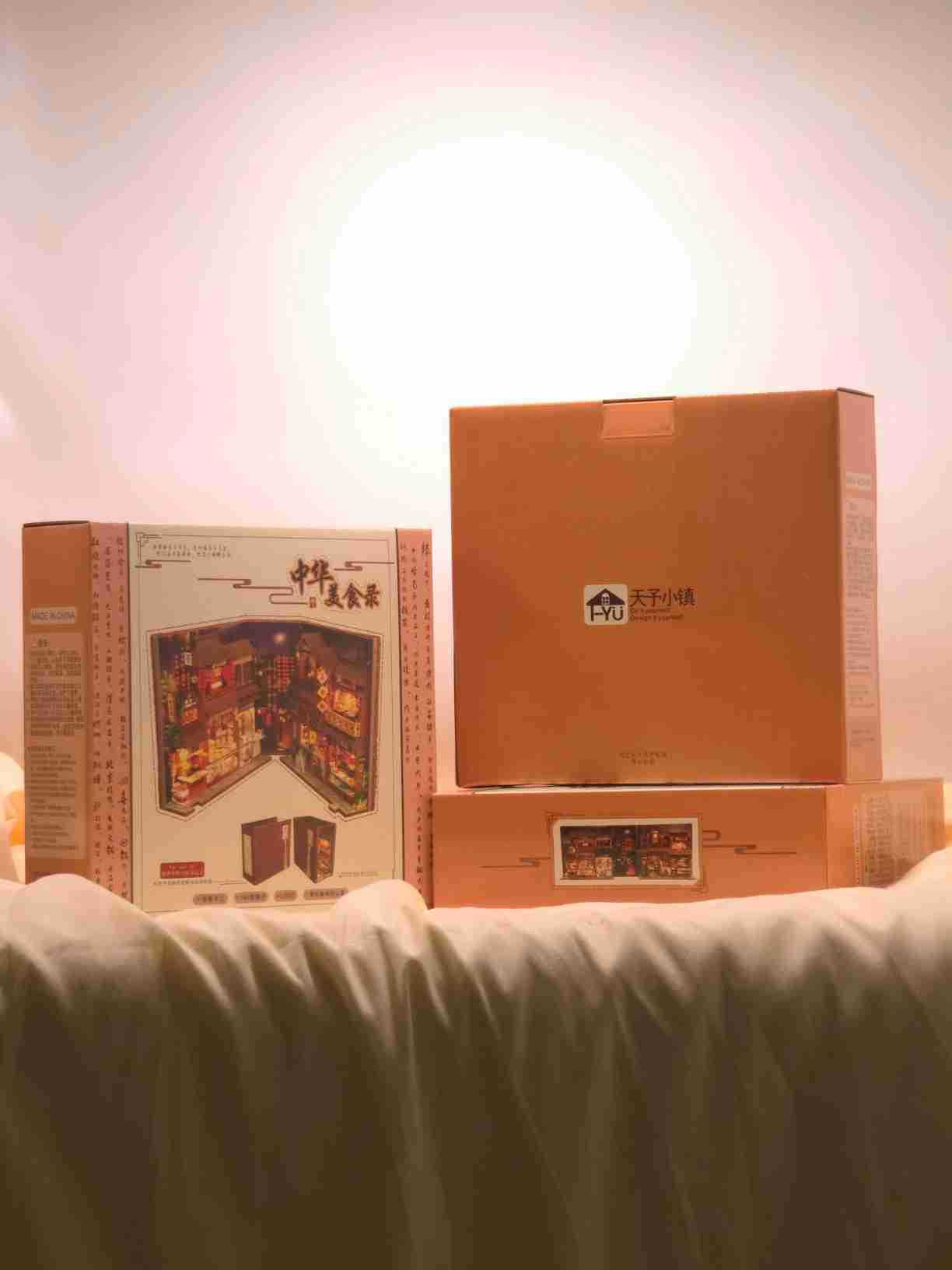 Chinese Food Street Pop-Up Book Kit – Wooden Miniature Model with LED Lights, DIY Craft Kit for Adults, Traditional Street Scene Collection