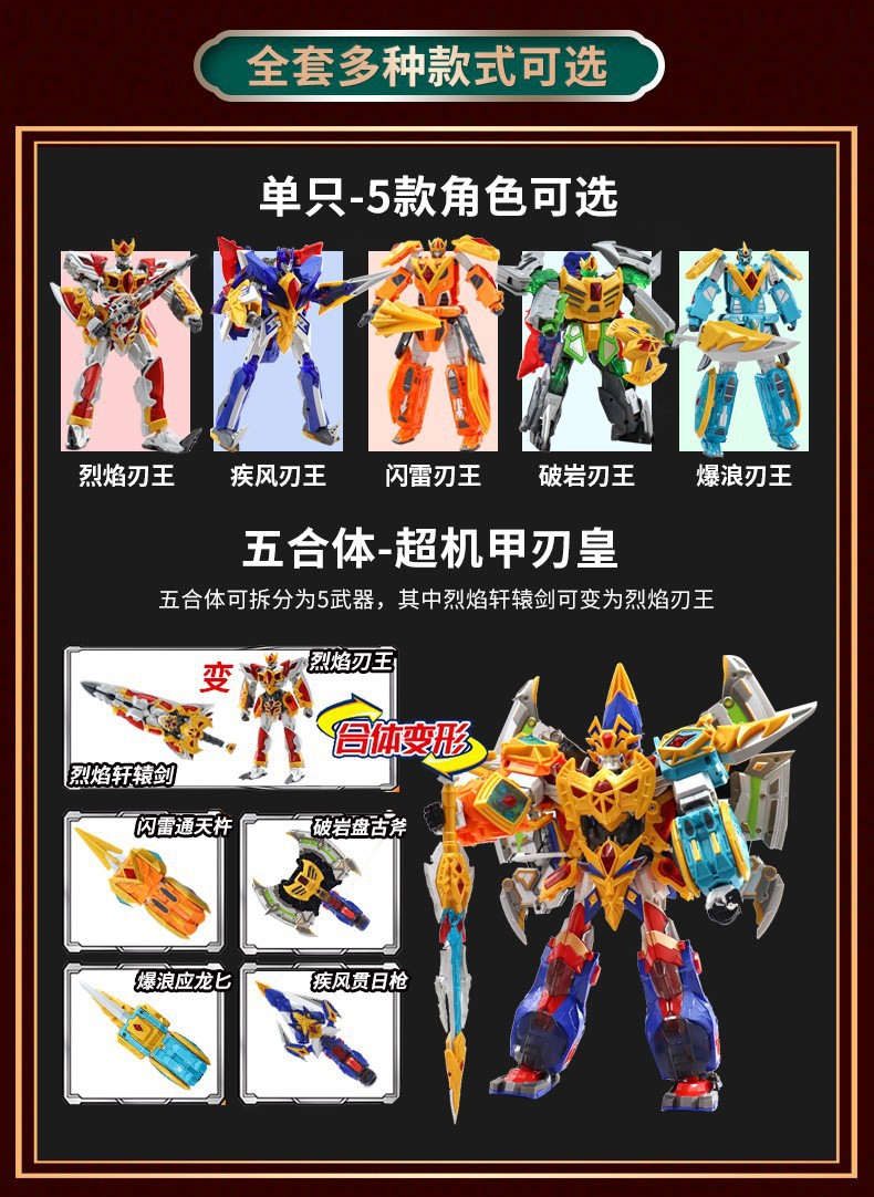 Dragon Force EVO 5-in-1 Mech Warrior Set – Each Robot Transforms into Weapon Mode, Combine to Form Super Robot, Collectible Action Figures