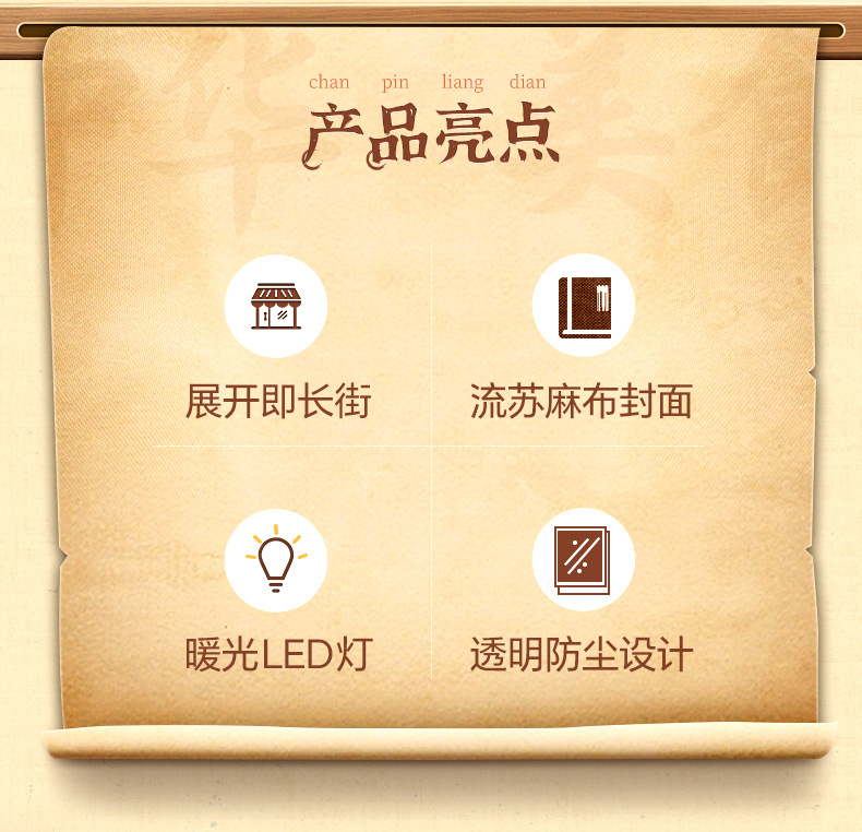 Chinese Food Street Pop-Up Book Kit – Wooden Miniature Model with LED Lights, DIY Craft Kit for Adults, Traditional Street Scene Collection