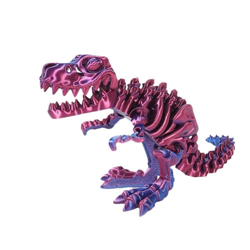 3D Printed T-Rex Dinosaur Toy – PLA Plastic Figurine with Marble-Patterned Chew Bone, 2 Sizes & 11 Colors Available, Collectible Desktop Decor