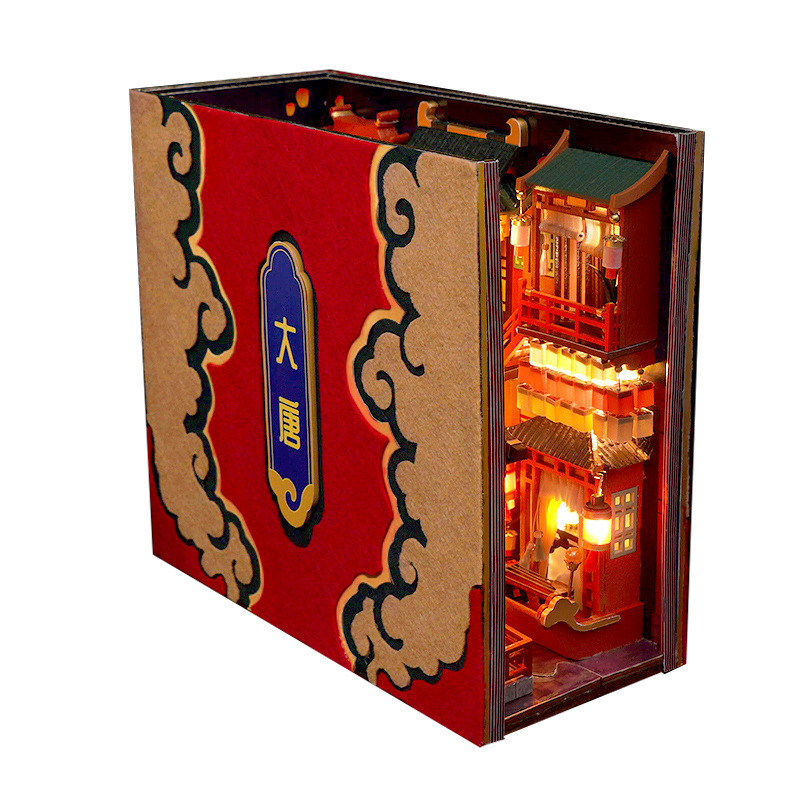 Chinese Food Street Pop-Up Book Kit – Wooden Miniature Model with LED Lights, DIY Craft Kit for Adults, Traditional Street Scene Collection