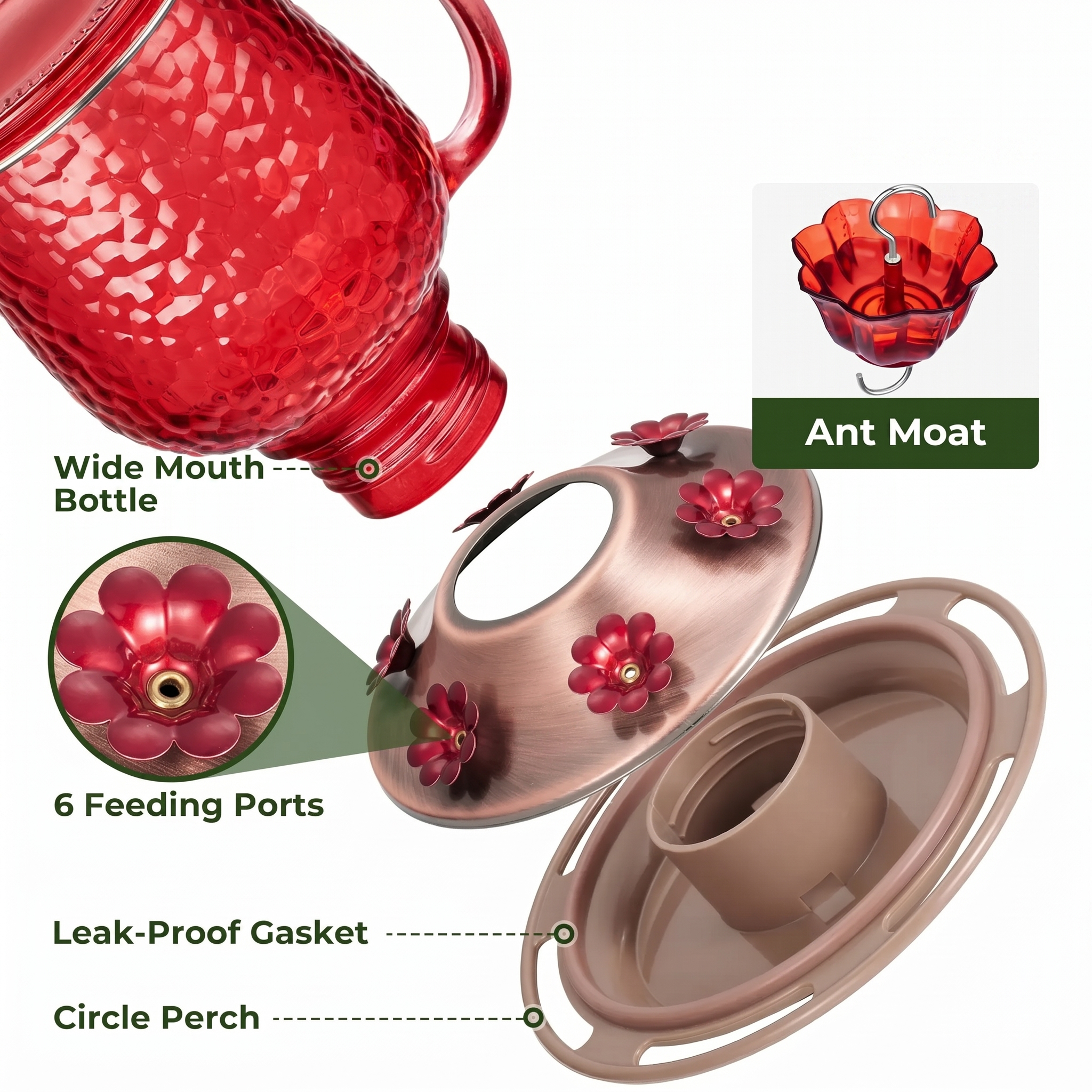 16oz Bee & Ant Proof Glass Hummingbird Feeders