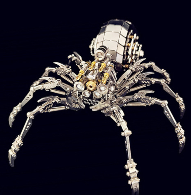 3D Metal Spider Kit – Stainless Steel Mechanical Model with LED Lights, DIY Assembly Toy