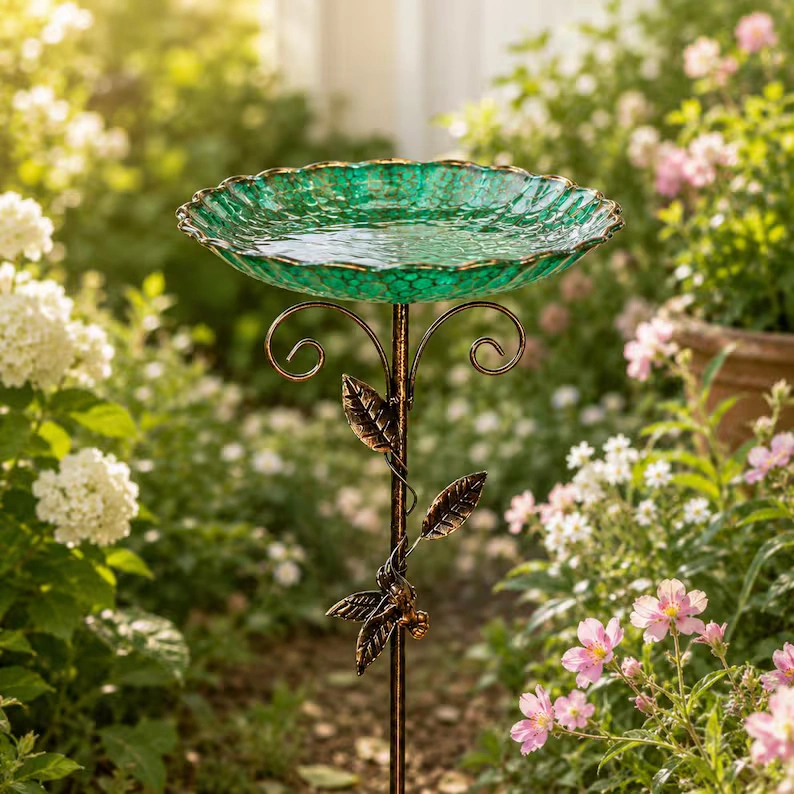 Vintage Garden Stake Bird Bath & Feeder