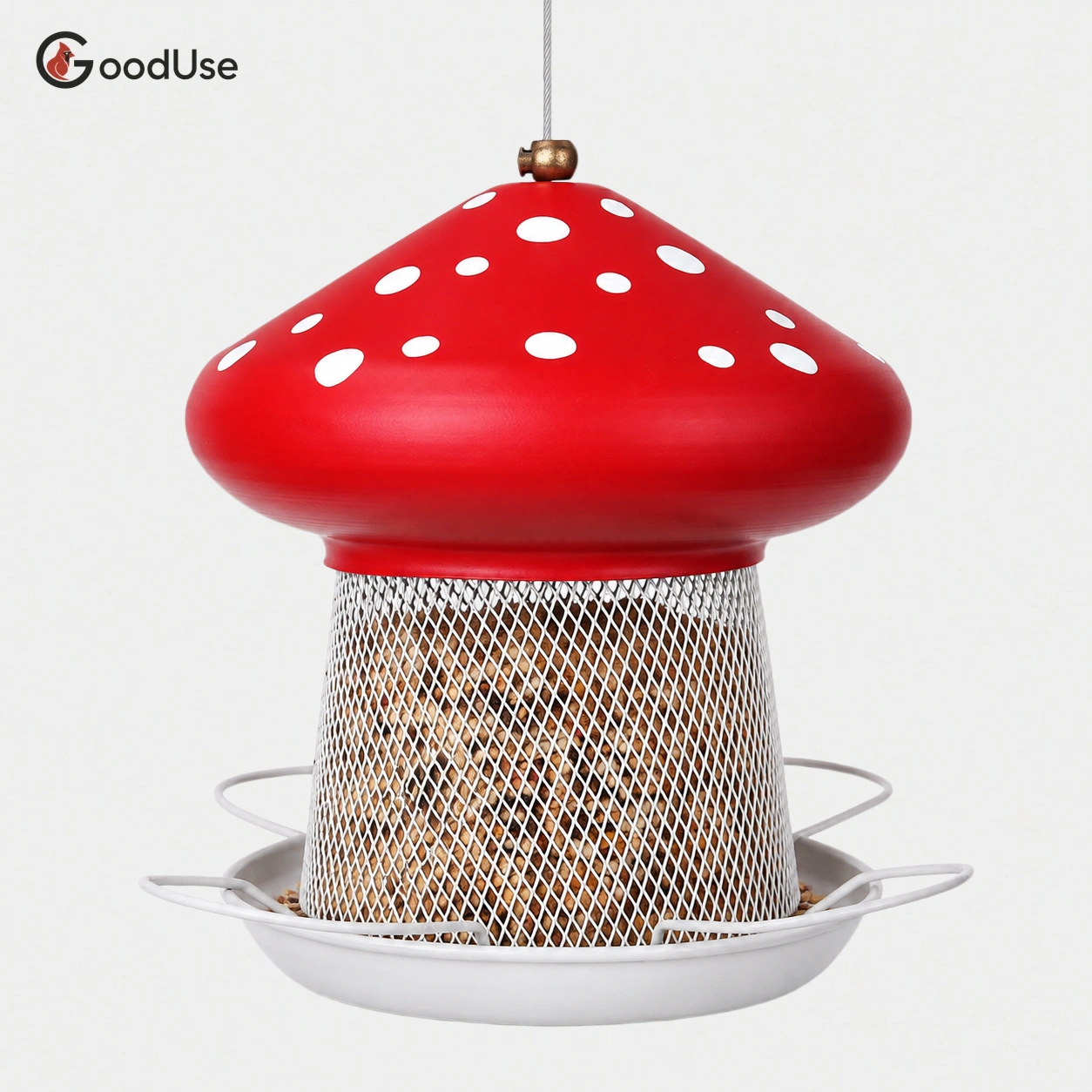 3.5lb Mushroom Metal Bird Feeder -  Red