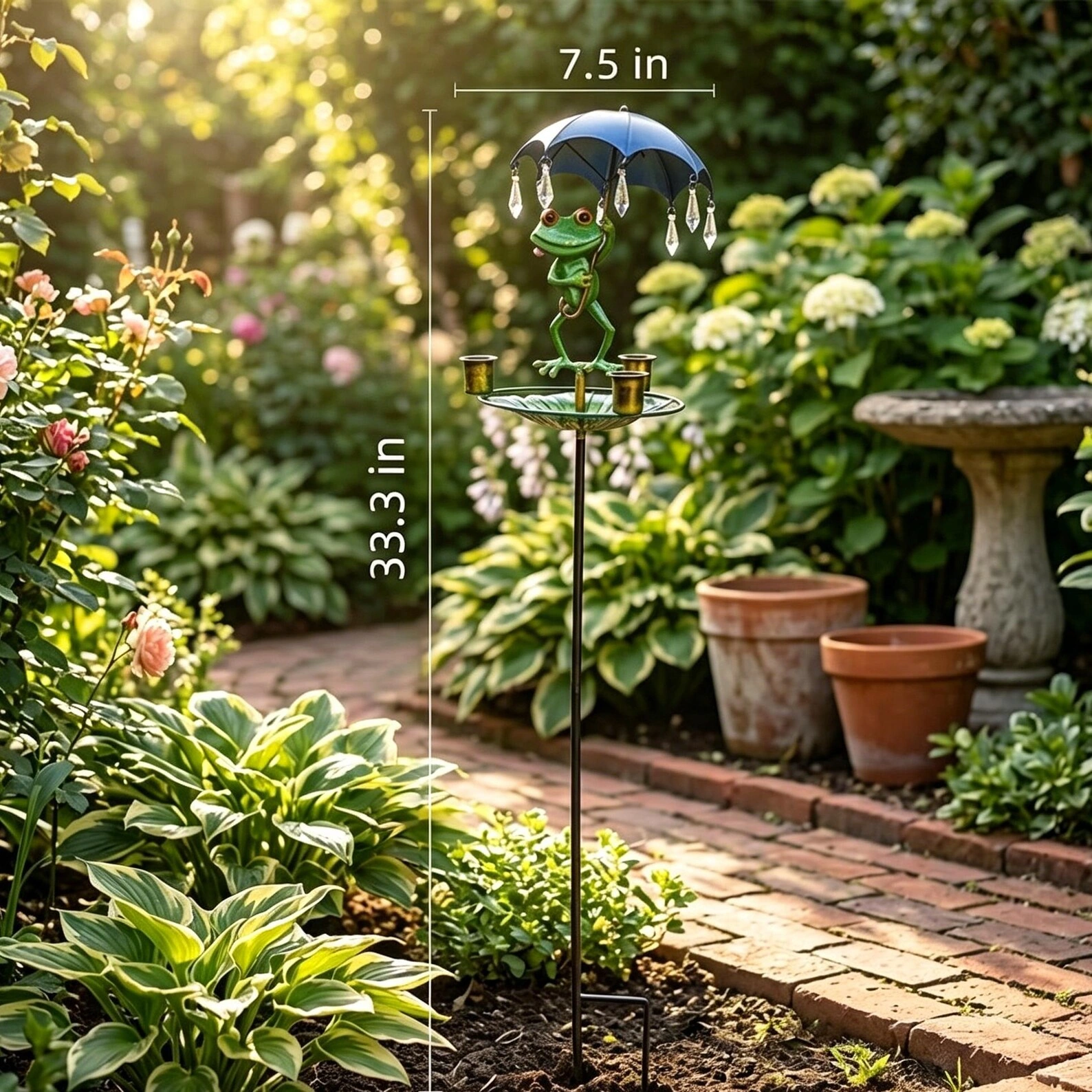 Frog Umbrella Garden Stake Bird Feeder & Bath