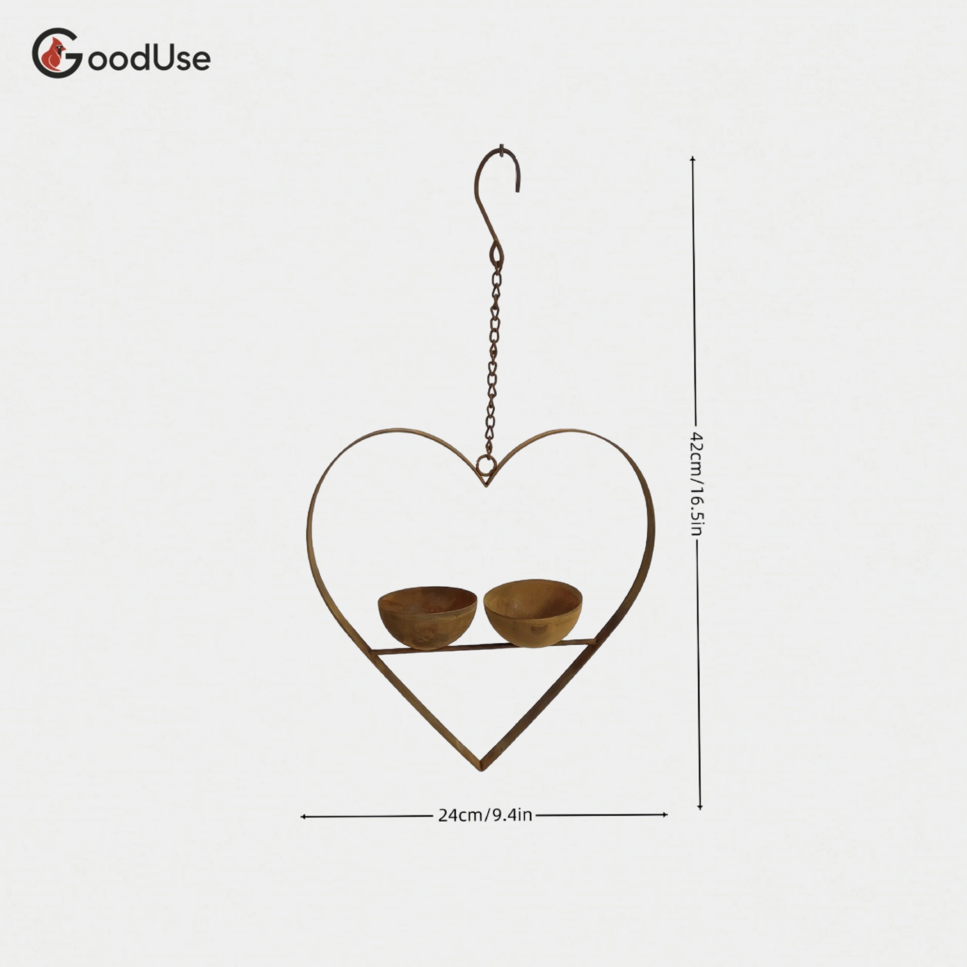 Heart-Shaped Double Bowl Hanging Bird Feeder