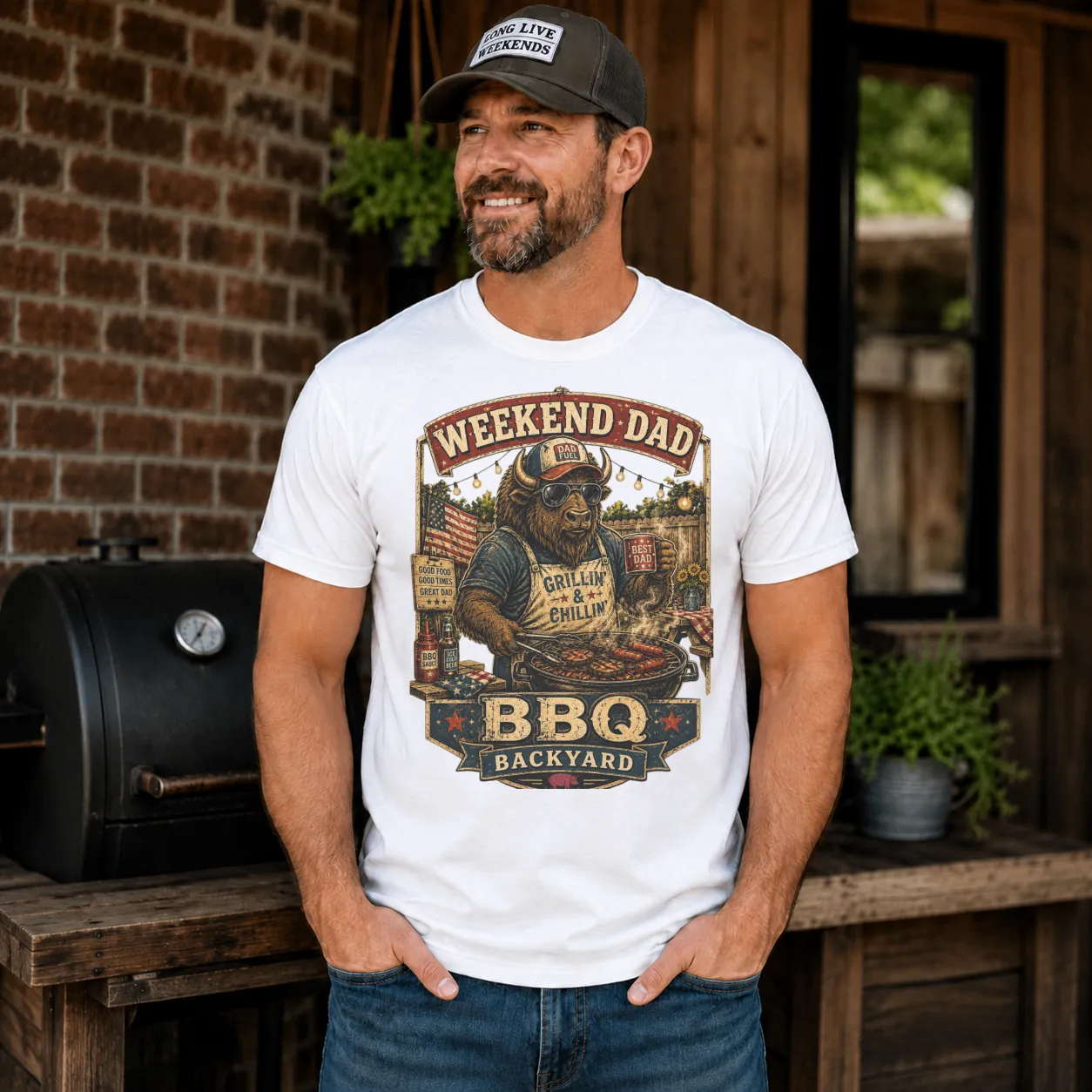 Patriotic Bison BBQ Dad Vintage Graphic|Classic Unisex Tee