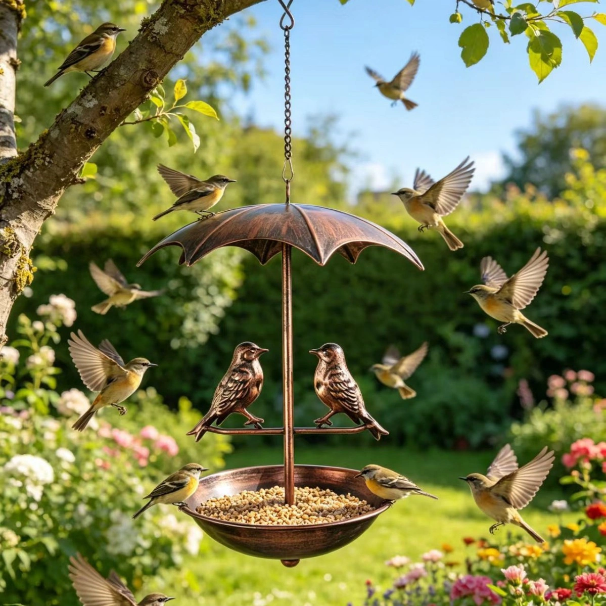 Vintage Umbrella Hanging Bird Feeder with Rain Cover