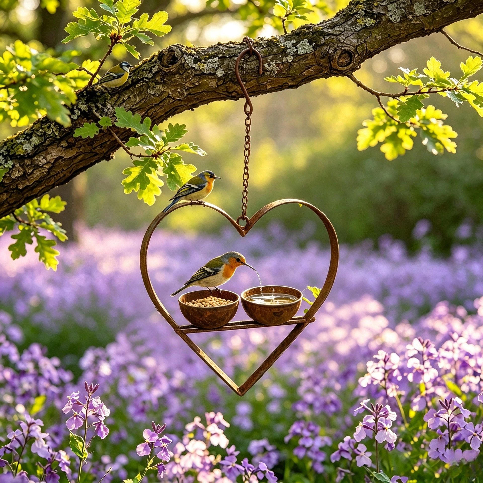 Heart-Shaped Double Bowl Hanging Bird Feeder