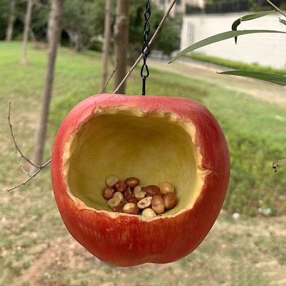 Apple-Shaped Hanging Resin Bird Feeder