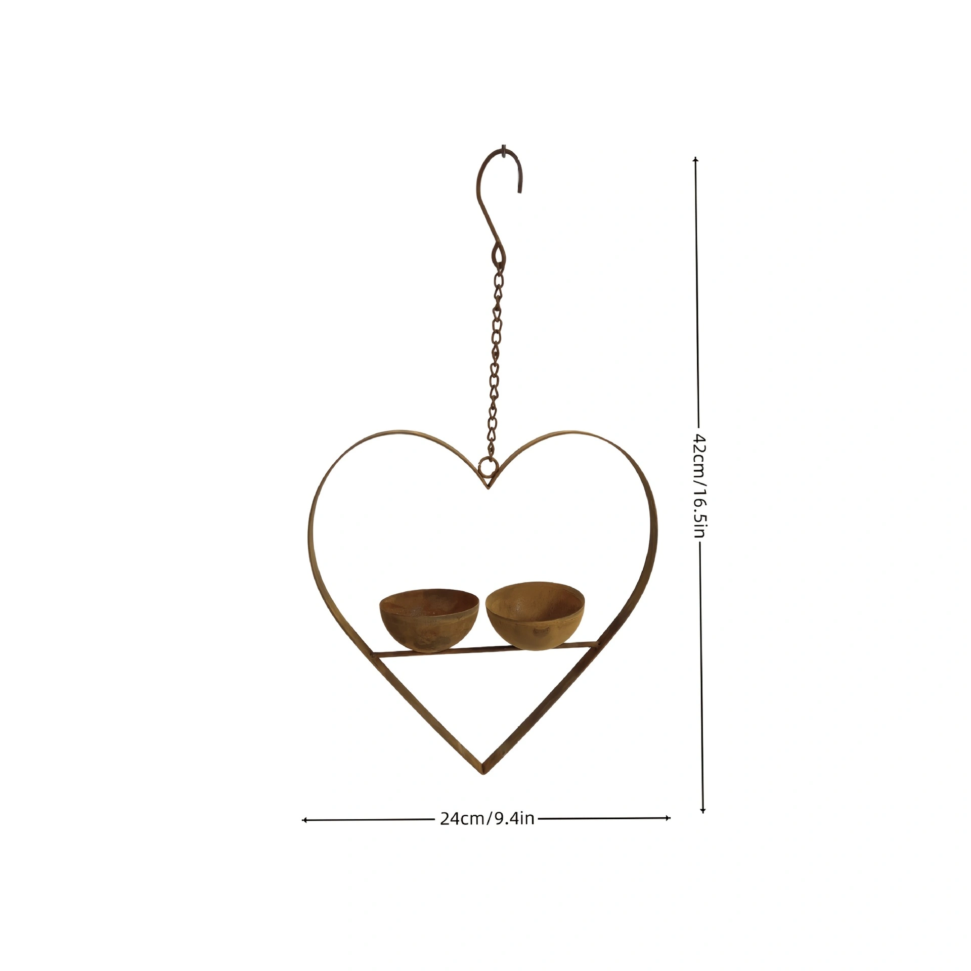 Heart-Shaped Double Bowl Hanging Bird Feeder