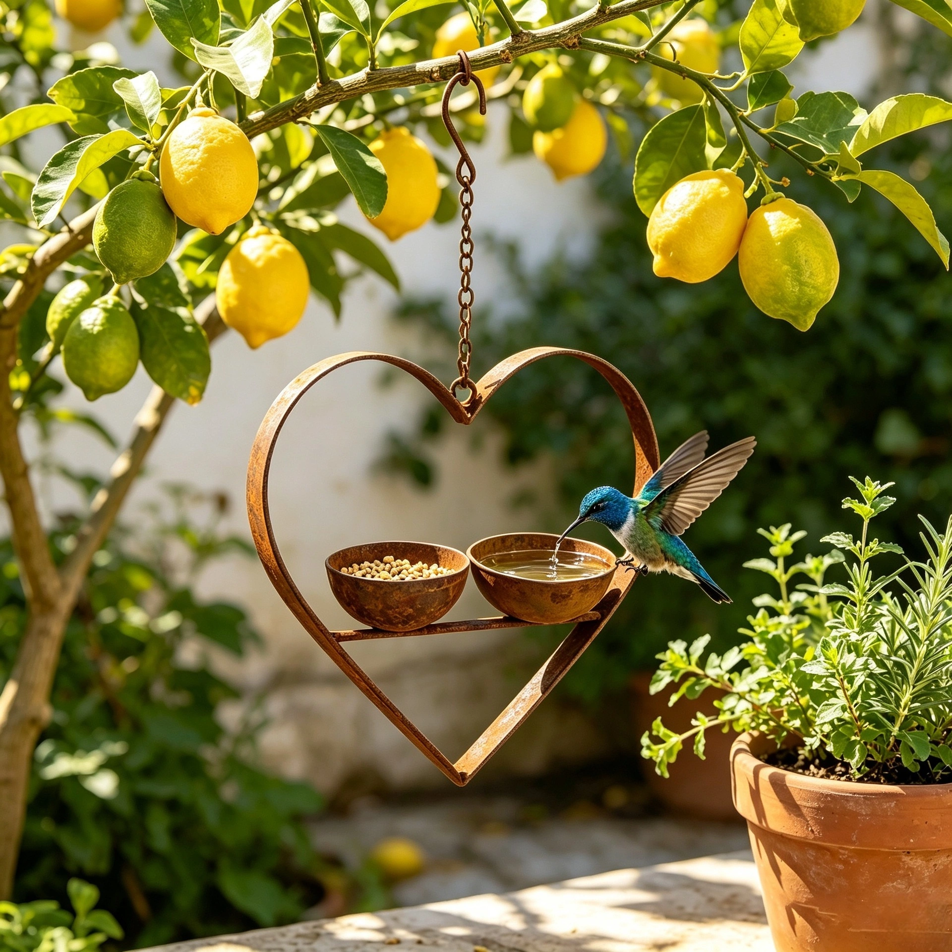 Heart-Shaped Double Bowl Hanging Bird Feeder