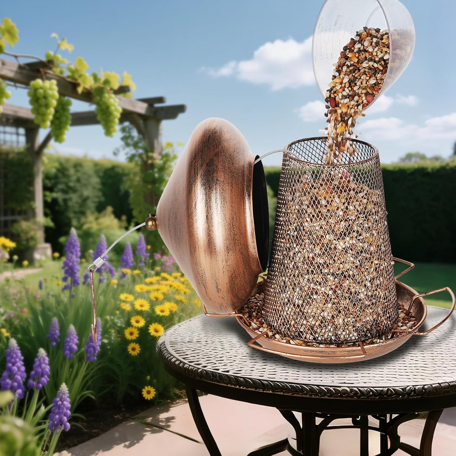 3.5lb Mushroom Metal Bird Feeder -  Gold