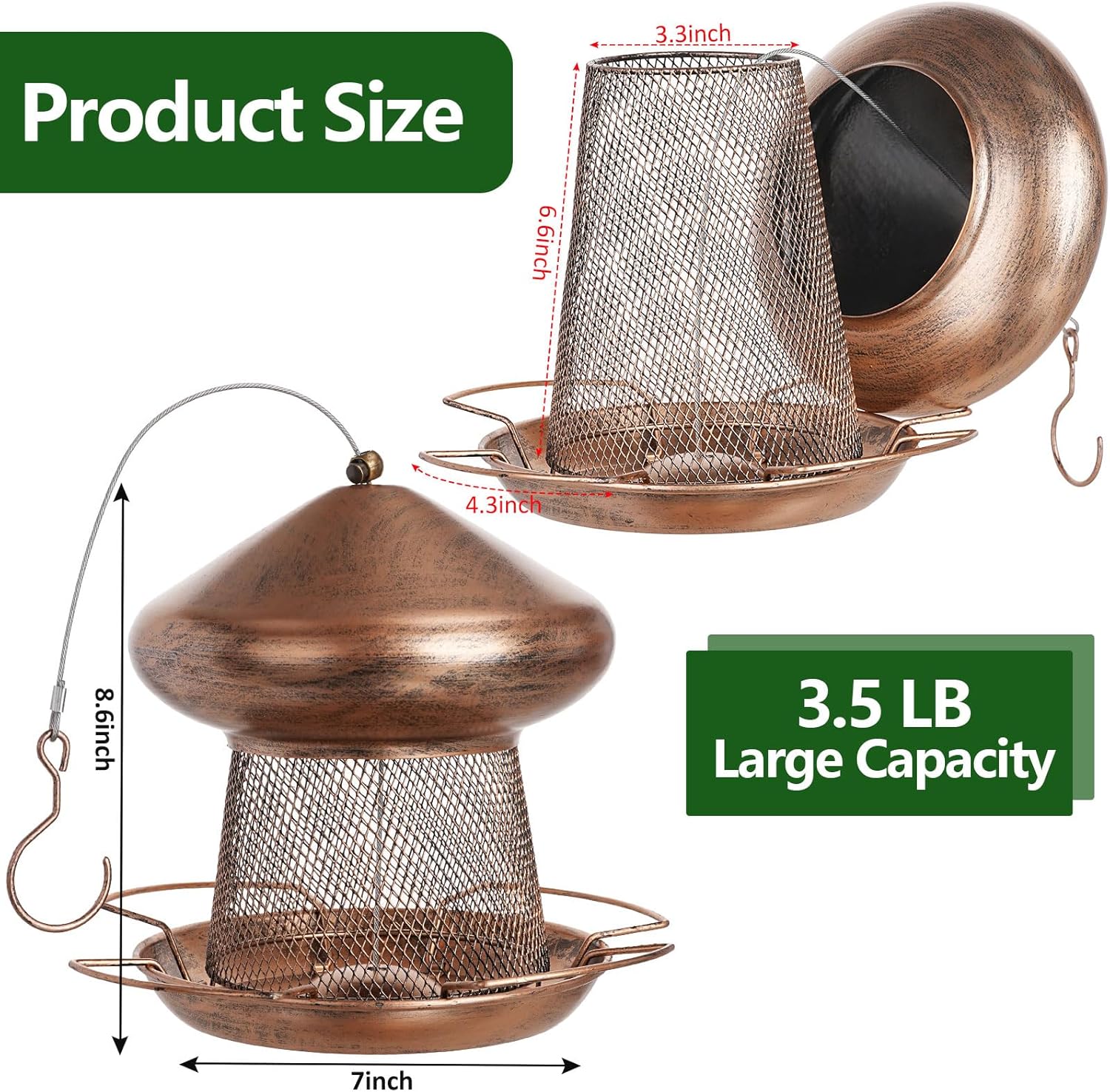 3.5lb Mushroom Metal Bird Feeder -  Gold
